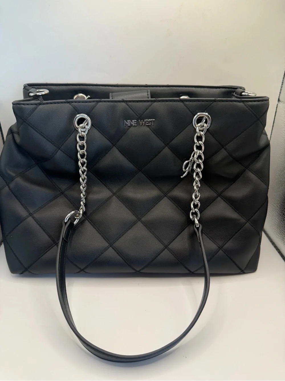 Nine West Black Quilted Chain Strap Tote Shoulder Bag